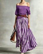 Madison | Conjunto con Falda Maxi de Rayas y Top de Hombros Descubiertos