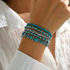 Conjunto de pulseras boho con perlas turquesa