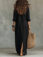 Verónica™ | Vestido Maxi Negro Largo con Botones