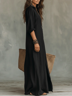 Verónica™ | Vestido Maxi Negro Largo con Botones