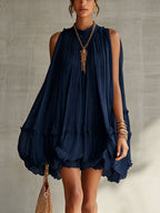 Camilla | Mini vestido de gasa con cuello americano y falda globo