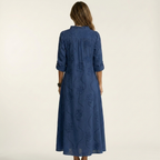 Vestido Maxi Bordado de Algodón-Lino