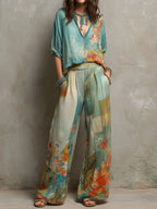 Chiara | Conjunto elegante con estampado floral y pantalón ancho